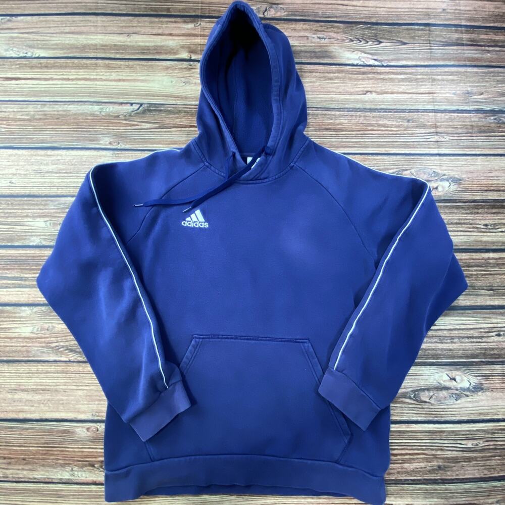 Adidas Pullover Hoodie Blue/White Sweatshirt Stripe Long Sleeve Fleece Sz M